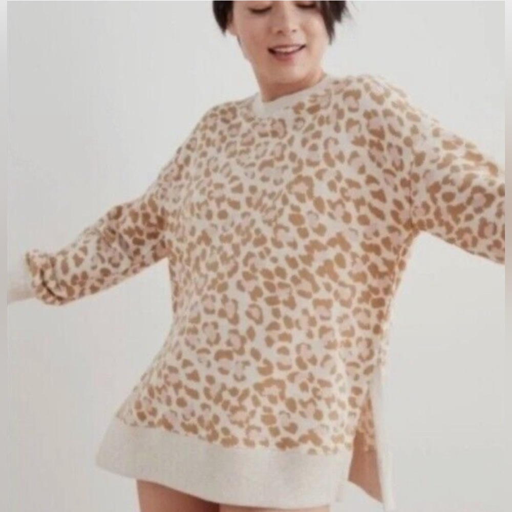 Aerie Desert Sweatshirt in Tan, Cream and Pink Leopard Print, XL